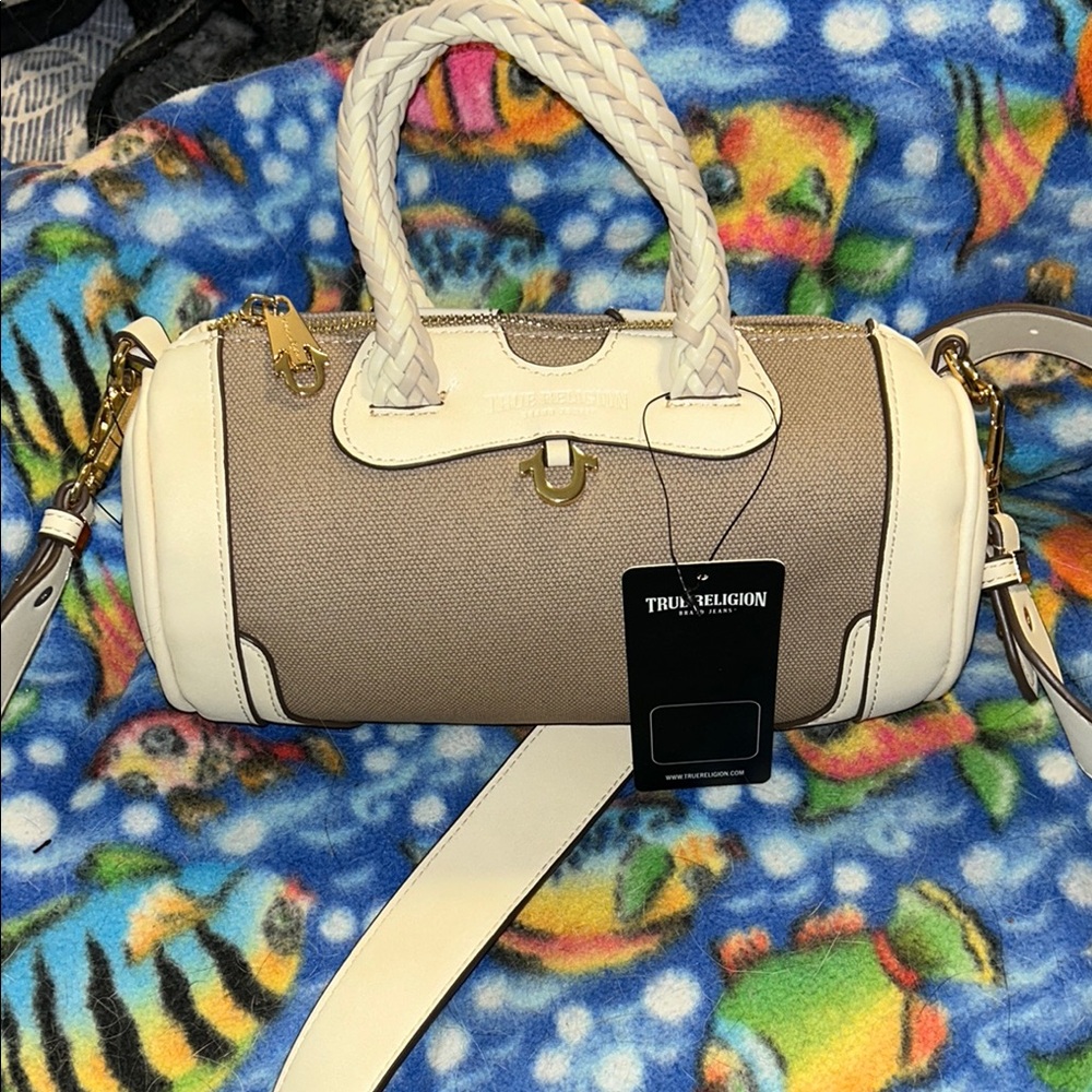 True Religion Tan and White Satchel Bag